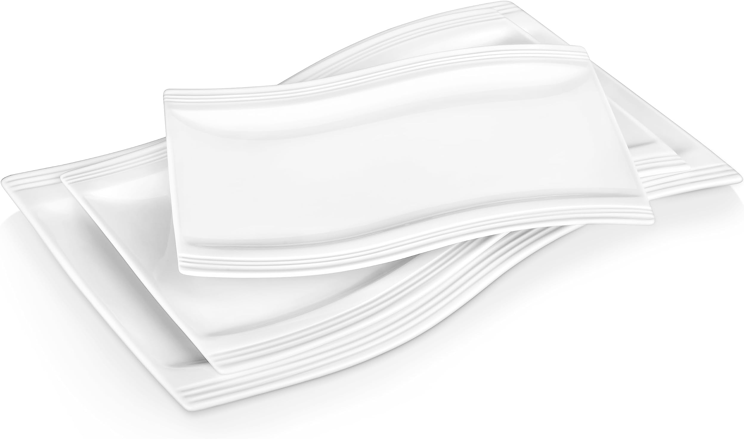 MALACASA Large Serving Platter Set, 15"/13"/11" Serving Dishes Set of 3, Porcelain Platters for Entertaining, Rectangular Serving Trays for Party,Mircowave, Oven, Dishwasher Safe,white