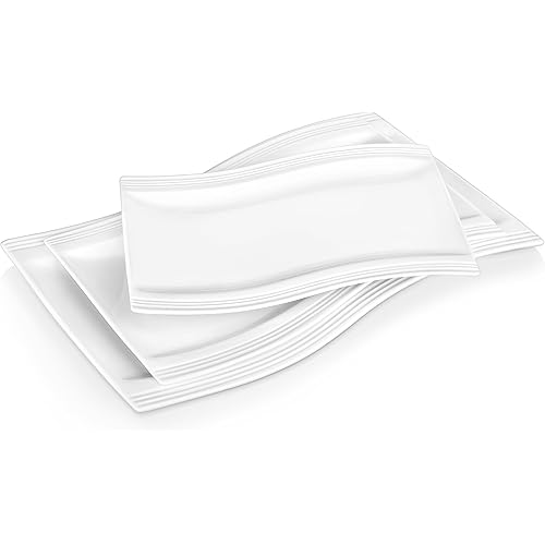 MALACASA Large Serving Platter Set, 15"/13"/11" Serving Dishes Set of 3, Porcelain Platters for Entertaining, Rectangular Serving Trays for Party,Mircowave, Oven, Dishwasher Safe,white
