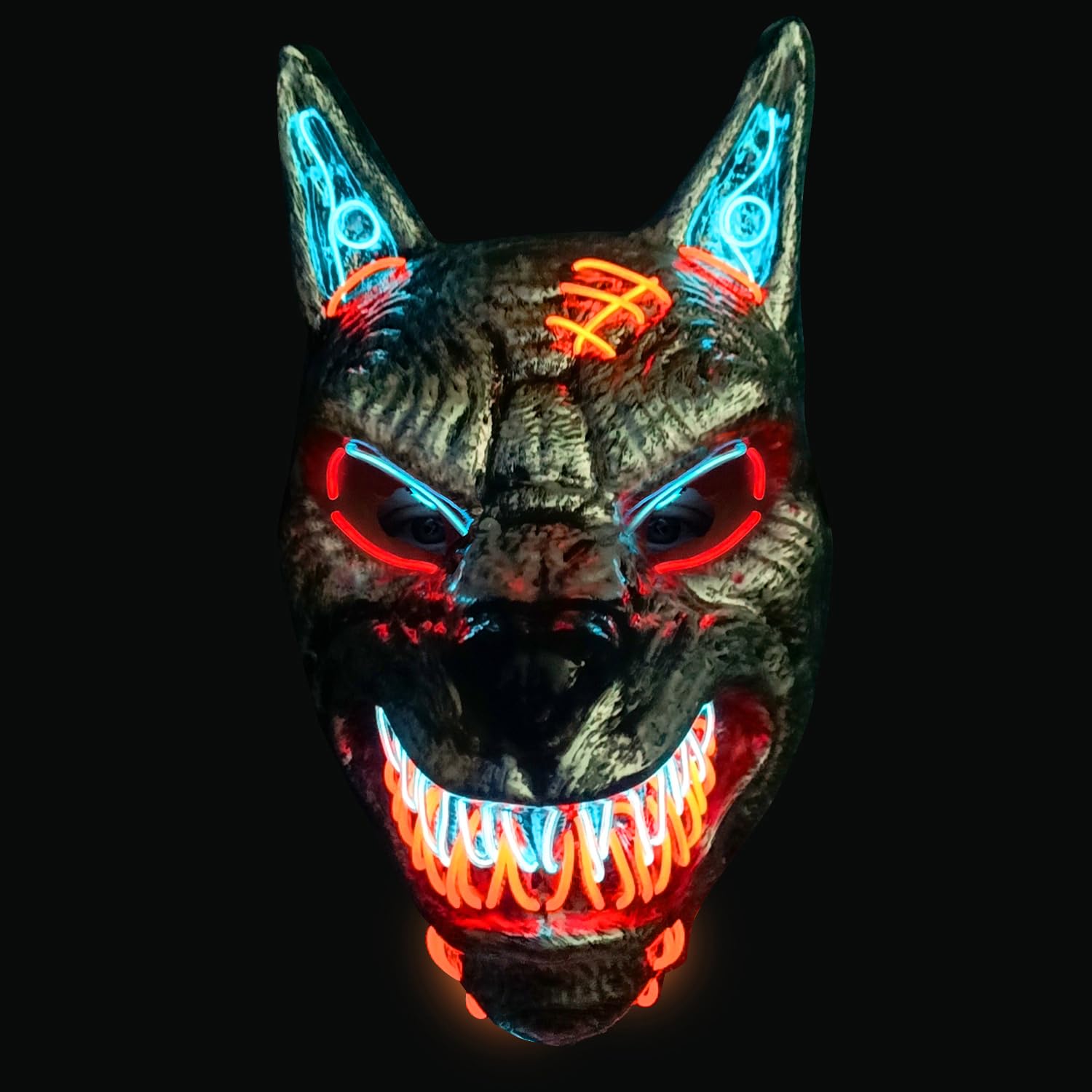 Original Cup Máscara LED Hombre Lobo | Plástico Rígido | 3 Modos de Parpadeo | Máscara LED de Halloween | Neón | 100% Horror | 100% Diversión
