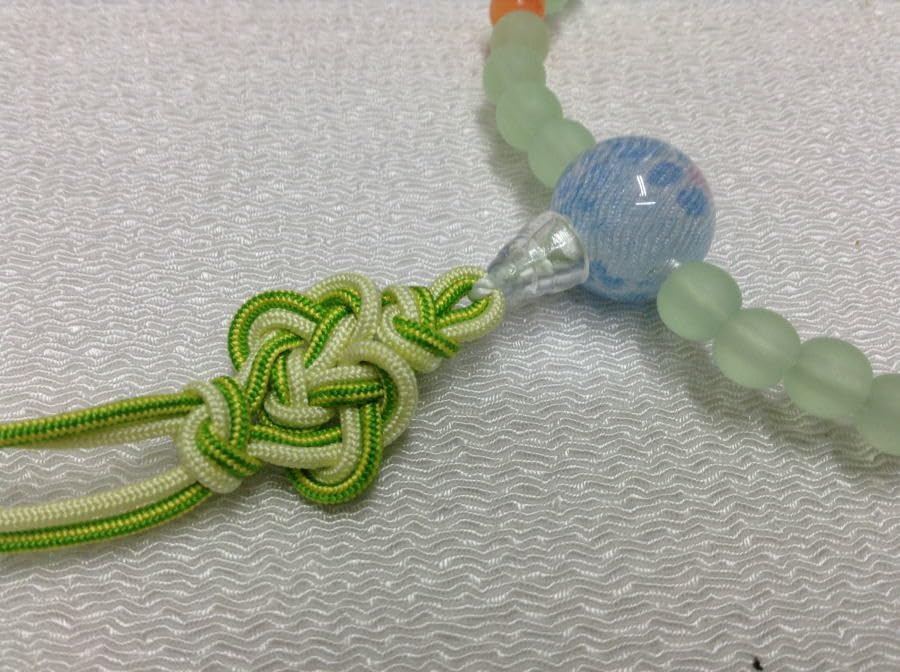 珠 念珠 チリメンラップ 笑顔結び 水色