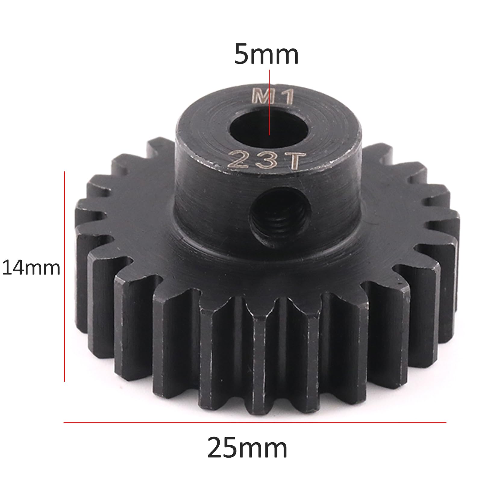 Steel Mod1 5mm Pinion Gear 1PCS, 23-28T M1 Pinion Gear Metal Hardened Steel Fit 5mm RC Motor Shaft with 3.175mm Coupler Compatible with 1/5 1/6 1/8 1/10 1/14 RC Brushless Brush Motor (23T)