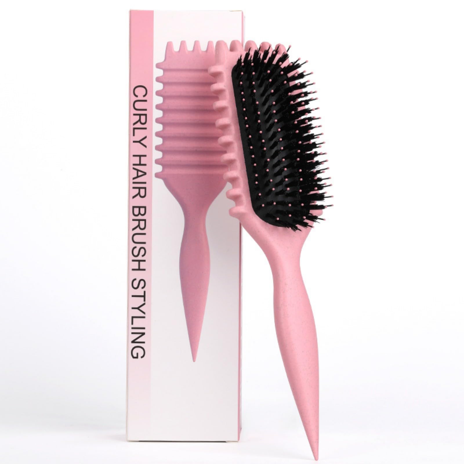 Lockenbürste & Curly Hair Brush für Lockiges Haar - Verbessert den Sprung der Locken, Reduziert Frizz bei welligem und curly Haar - Ergonomisches Design für alle Haartexturen (Rosa)