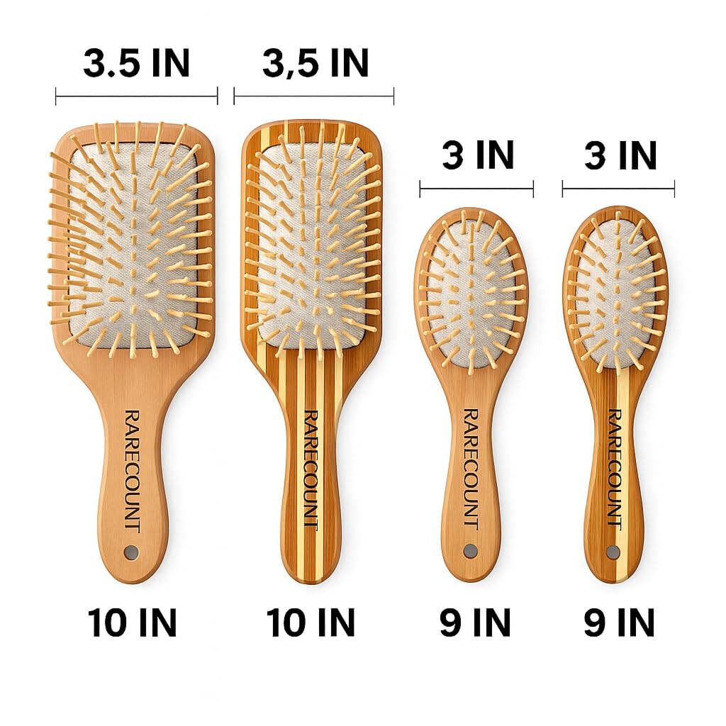 Hair Brush Bamboo Wooden (Set of 4) – Paddle Brush, Oval Brush & Detangling Brush, Anti-Static Natural Hair Brushes for Long Short Thick Thin Curly Straight Wavy Dry Hair for Men Women Kids,Giftbox