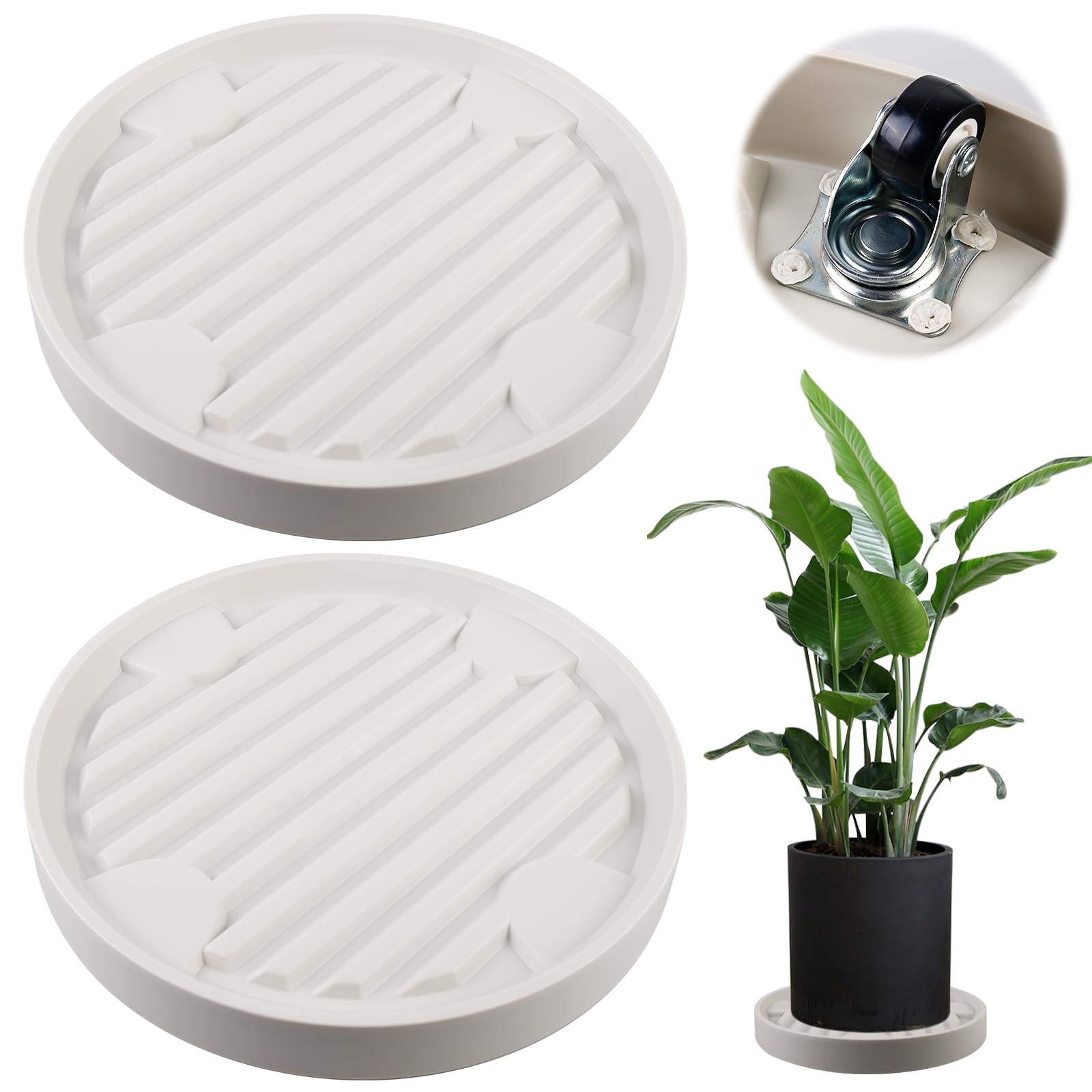 Roulette pour plante haut de gamme 31 cm support robuste extérieur beige en lot de 2