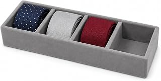 The Big Trove 4 Slot Drawer Organizer Tray for Socks and Ties, Grey | Foldable closet storage tray with dividers for underwear, belts, bras, scarves, hankies and small accessories arranged neatly