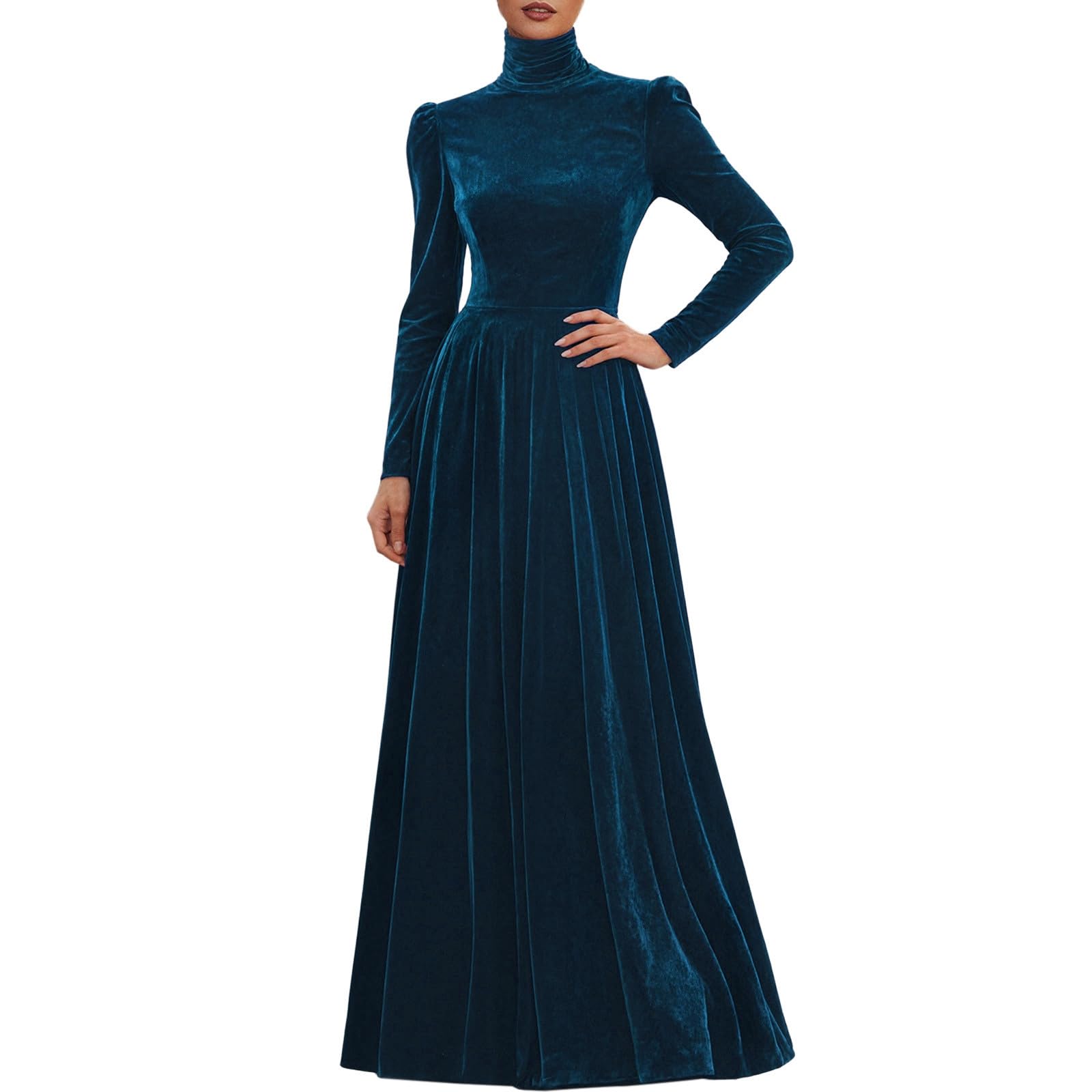 Vestido de terciopelo para mujer, de manga larga, elegante, vestido de baile, vestido de invierno, boda, vestido festivo, línea A, vestido de fiesta, vestido de cóctel, vestido maxi mullido, térmico