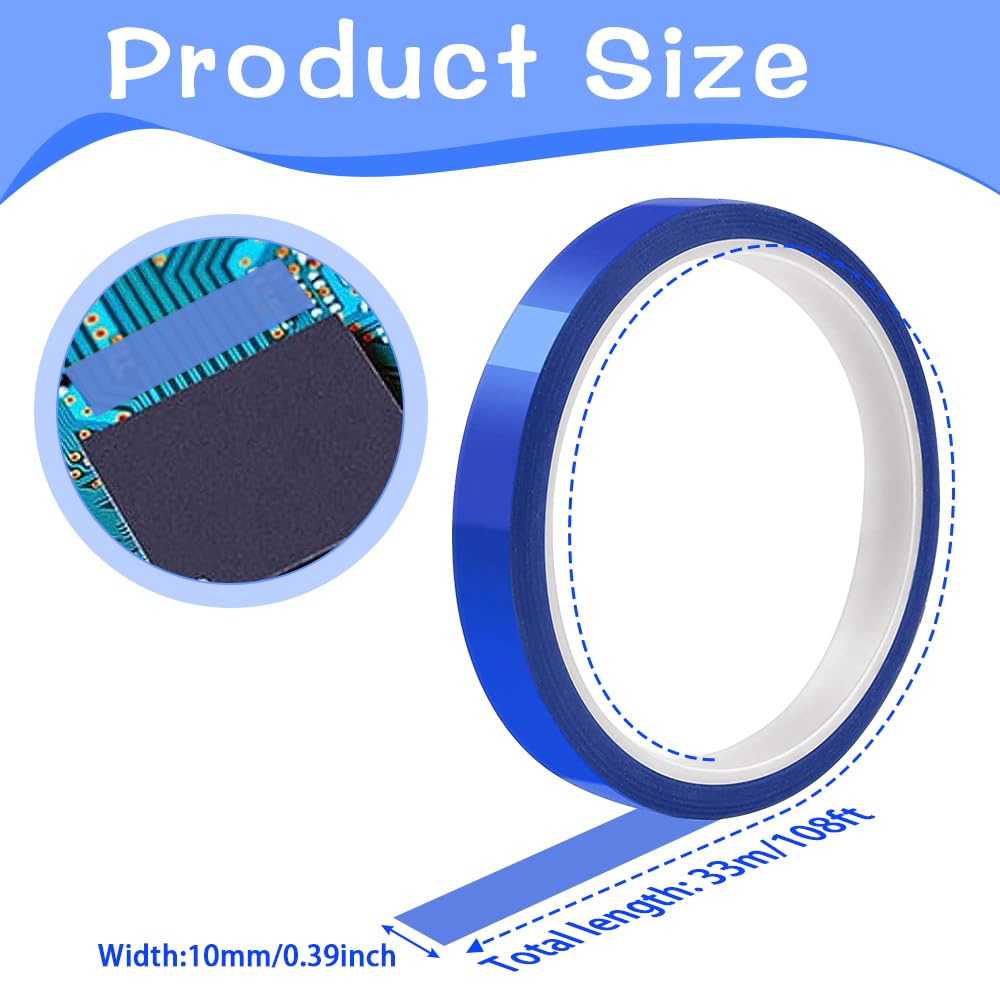 Snillok 6 Rolls Heat Resistant Tape – 10mm X 33m High Temp PET Tape – No Residue – For Heat Press, Sublimation, Circuit Insulation – Up To 230°C