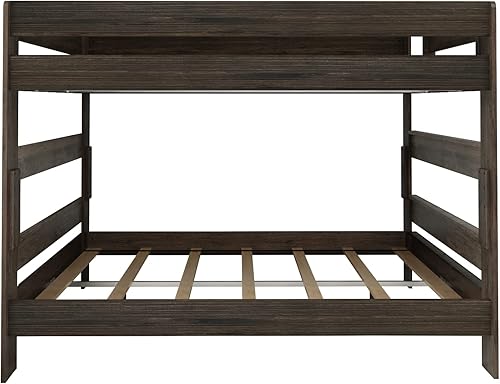 Miniatura 7 de PlankBeam Litera de madera rústica marco de cama individual sobre matrimonial litera de alta resistencia para adultos no necesita somier marrón