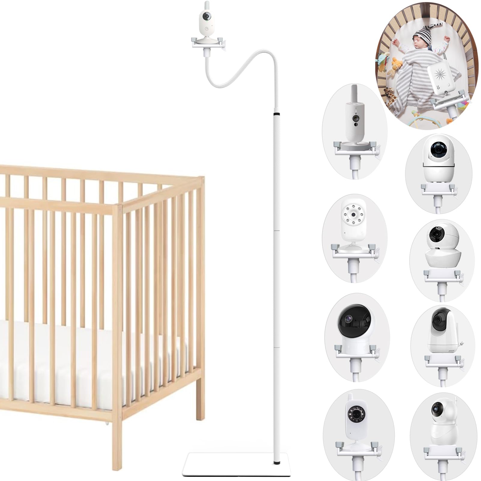 Babyphone Halterung Stand für GHB,Philips Avent SCD923/26,SCD843/26,momcozy,Blemil,HelloBaby,Jeeber,BOIFUN 6T / Kamera Flexible Boden Multifunktions Ständer Babyphone Holder Mount(68.8 inch)