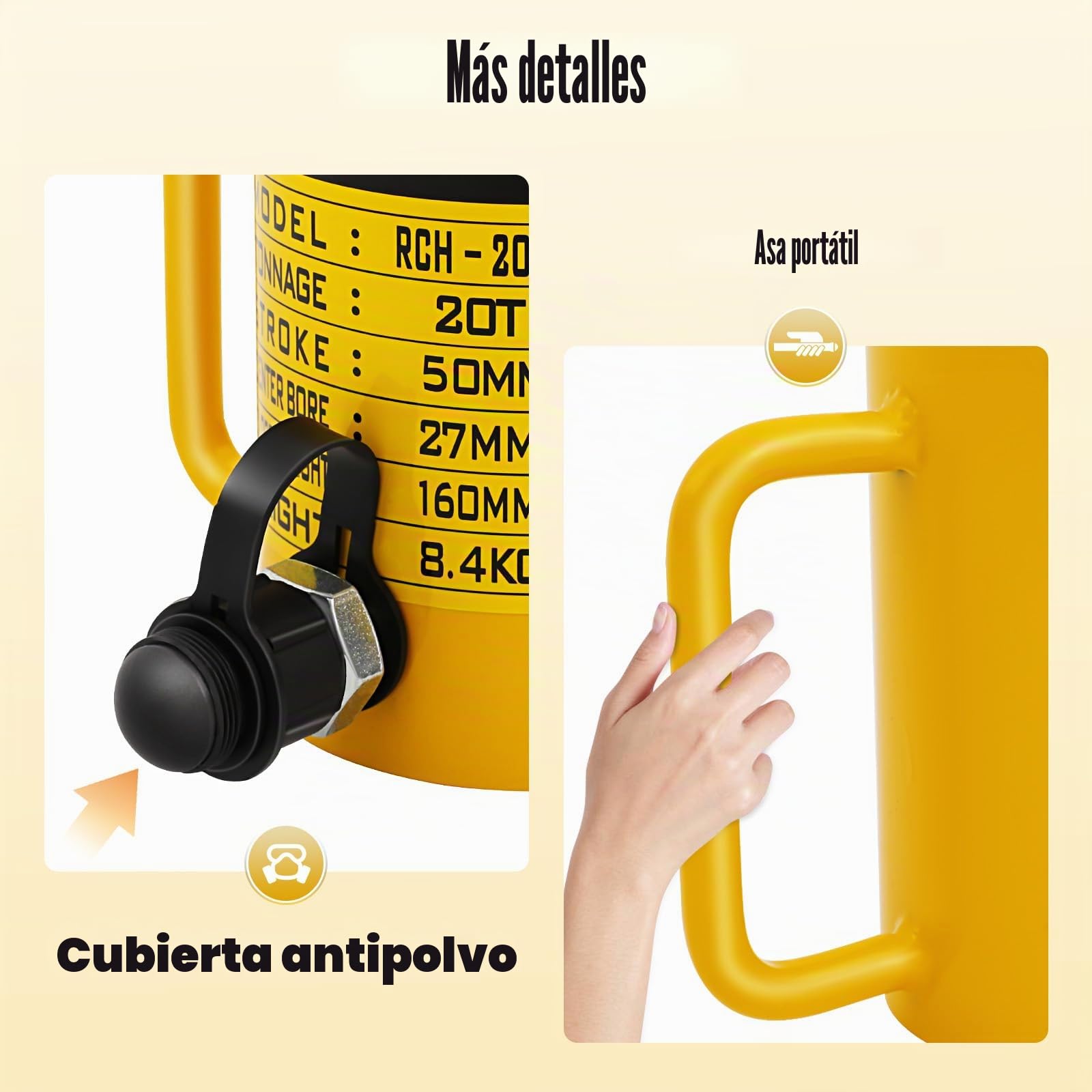 Cilindro hidráulico 20T con 160 mm, cilindro hueco, cilindro de pistón hueco, gato de sello y bomba de aceite manual, cilindro de marco hidráulico para edificios y puentes RCH-2050