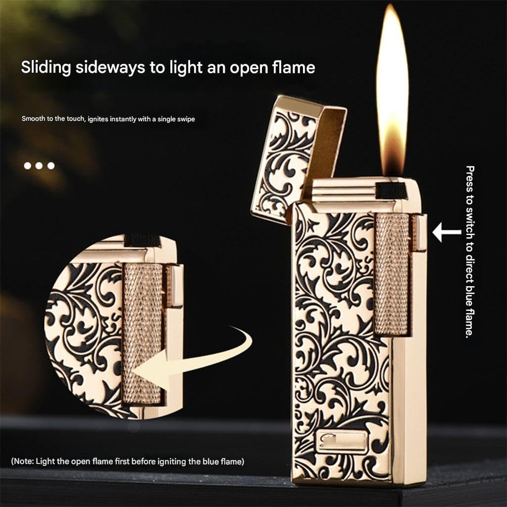 Dual-Flame Butane Lighter Slim Flip Butane Lighters Side-Slide Ignition Wheel