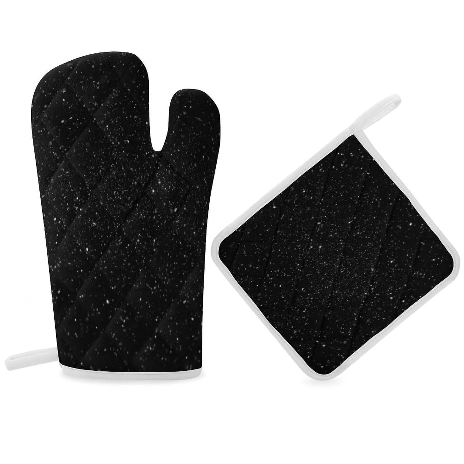 Black Glitter Oven Mitt Thick Substantial Heat Insulation Gloves Soft Skin-Friendly Temperature Resistant Oven Mitts for Cooking Lover Cooks