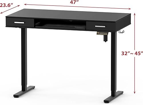 Miniatura 4 de SHW Escritorio eléctrico de altura ajustable de 48 pulgadas con bandeja para teclado y dos cajones, color negro