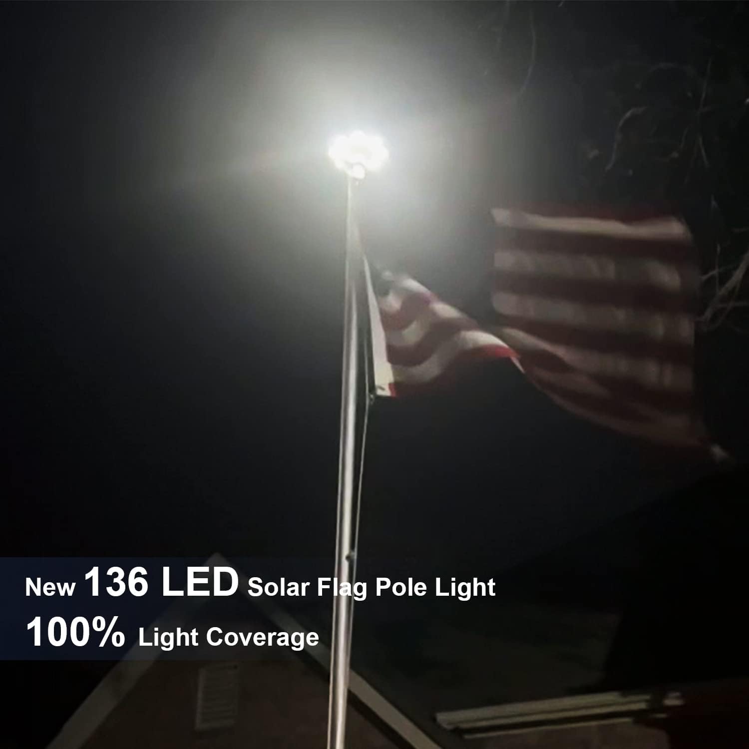 Solar Flag Pole Light, New 136 LED Flagpole Light 10000h Lifespan for 15-25 Ft Poles, 2-Mode Brightness, Waterproof Lighting on Outdoor Flag Pole Top, Auto On/Off - Image 3