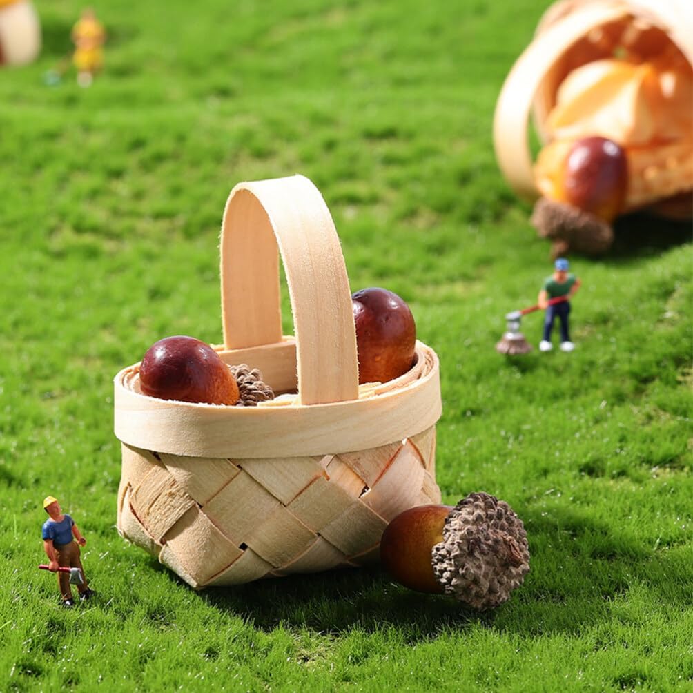 Beavorty Woven Baskets with Handles Miniature Picnic Baskets with Handles 8pcs Small Wood Chip Baskets Dollhouse Tiny Woven Basket Favor Basket for Fairy Garden Crafts Decor