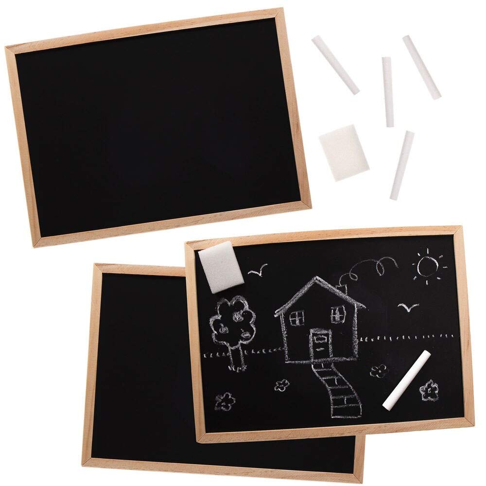 Baker Ross AX378 Large Wooden Blackboard Sets - Pack of 3, Chalk Boards for Childrens Drawing Homework, Classroom,Weddings or Signage