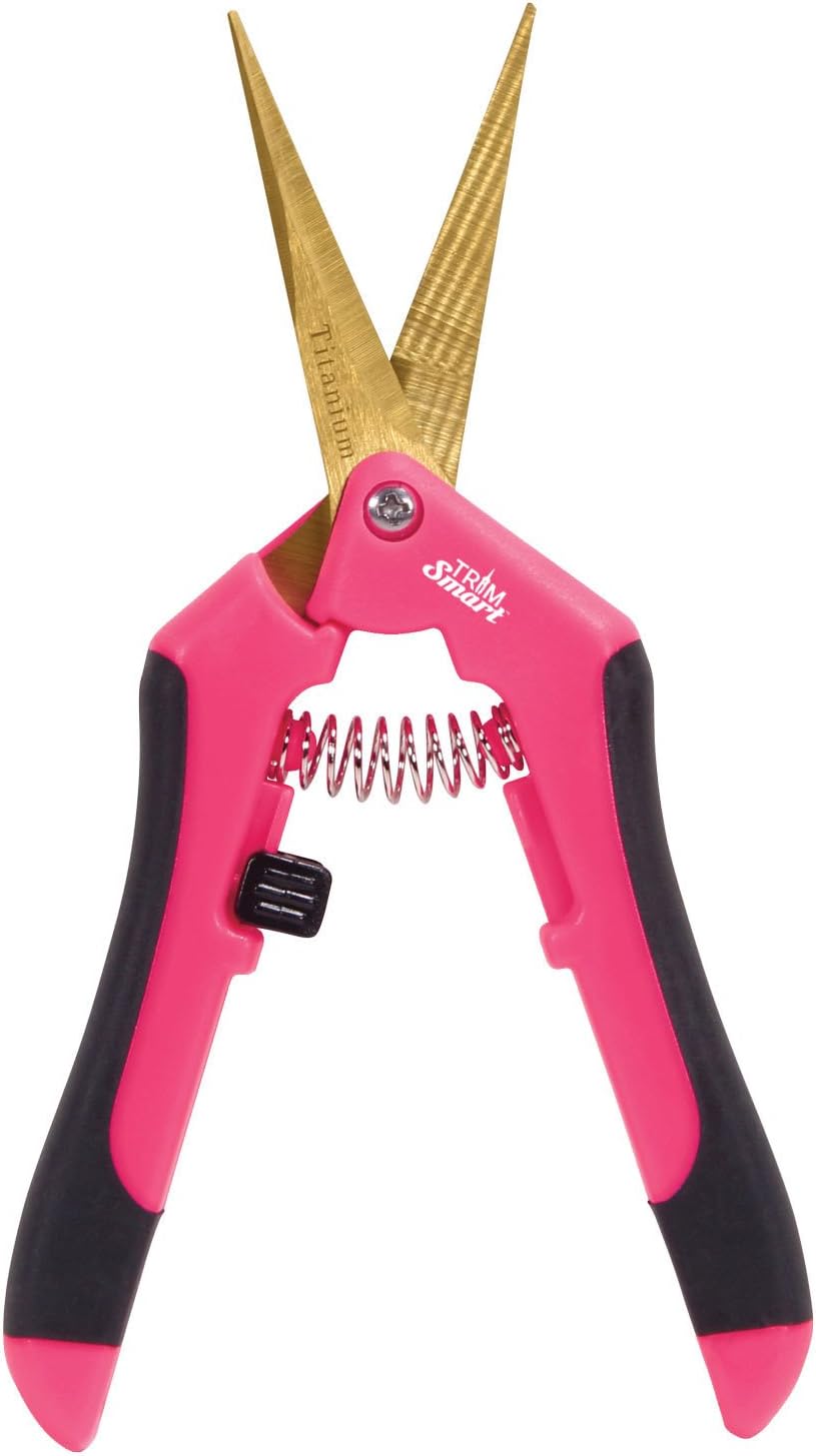 TrimSmart Straight or Curved Tip Trimming Scissors Titanium Coated Blade Micro Pruning Snips (Straight Blade, Perfect Pink)