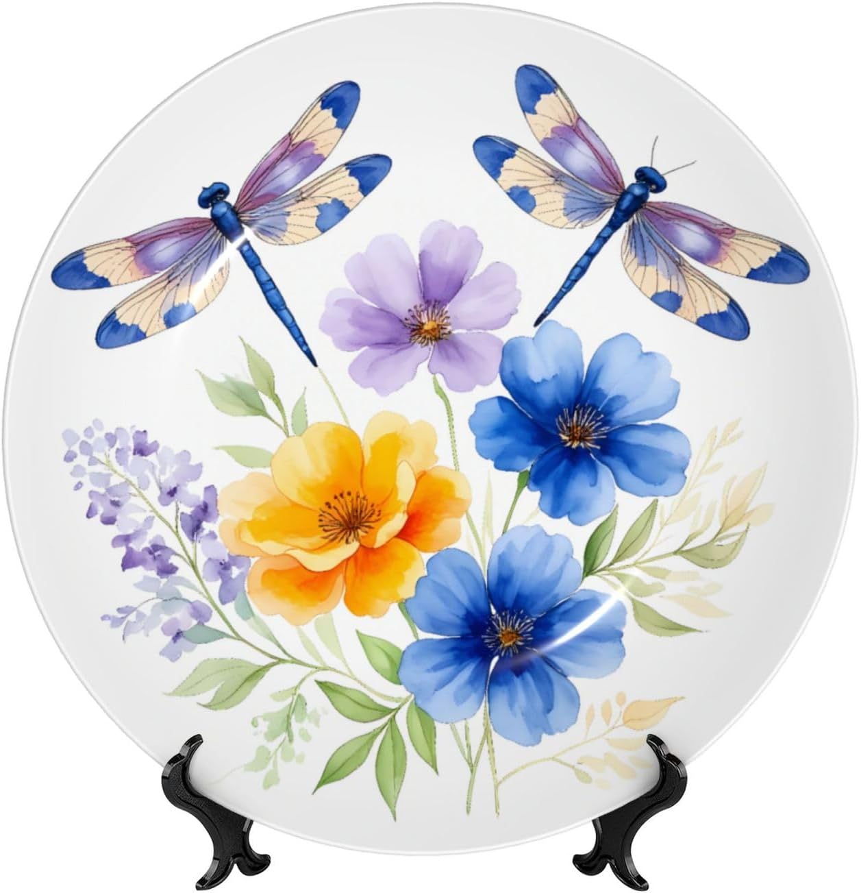 Butterfly Garden Blooms Style Ceramic Plate Display Decorative Plate With Stand Wall Hanging Plate For Home Decor 10 Inch