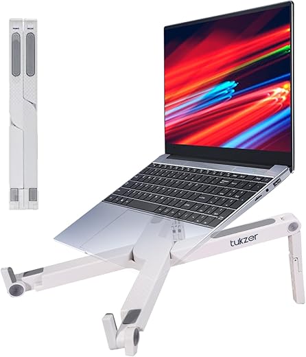 Tukzer Foldable Laptop Stand Riser for Laptop, MacBook, Notebook & Tablets up to 15.6 Inch| Portable- 2 Level Height Adjustable, Ventilation for…