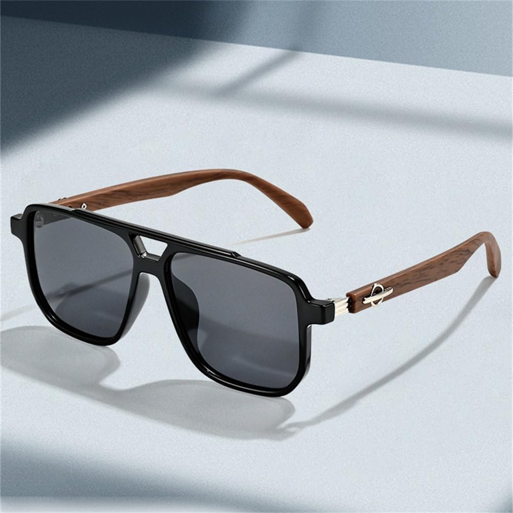 Ultraleichte TAC-Sonnenbrille mit polarisierten Gläsern und Bügeln in Holzoptik für Damen und Herren – ideal für Outdoor-Aktivitäten wie Reisen, Streetfotografie und Autofahren.