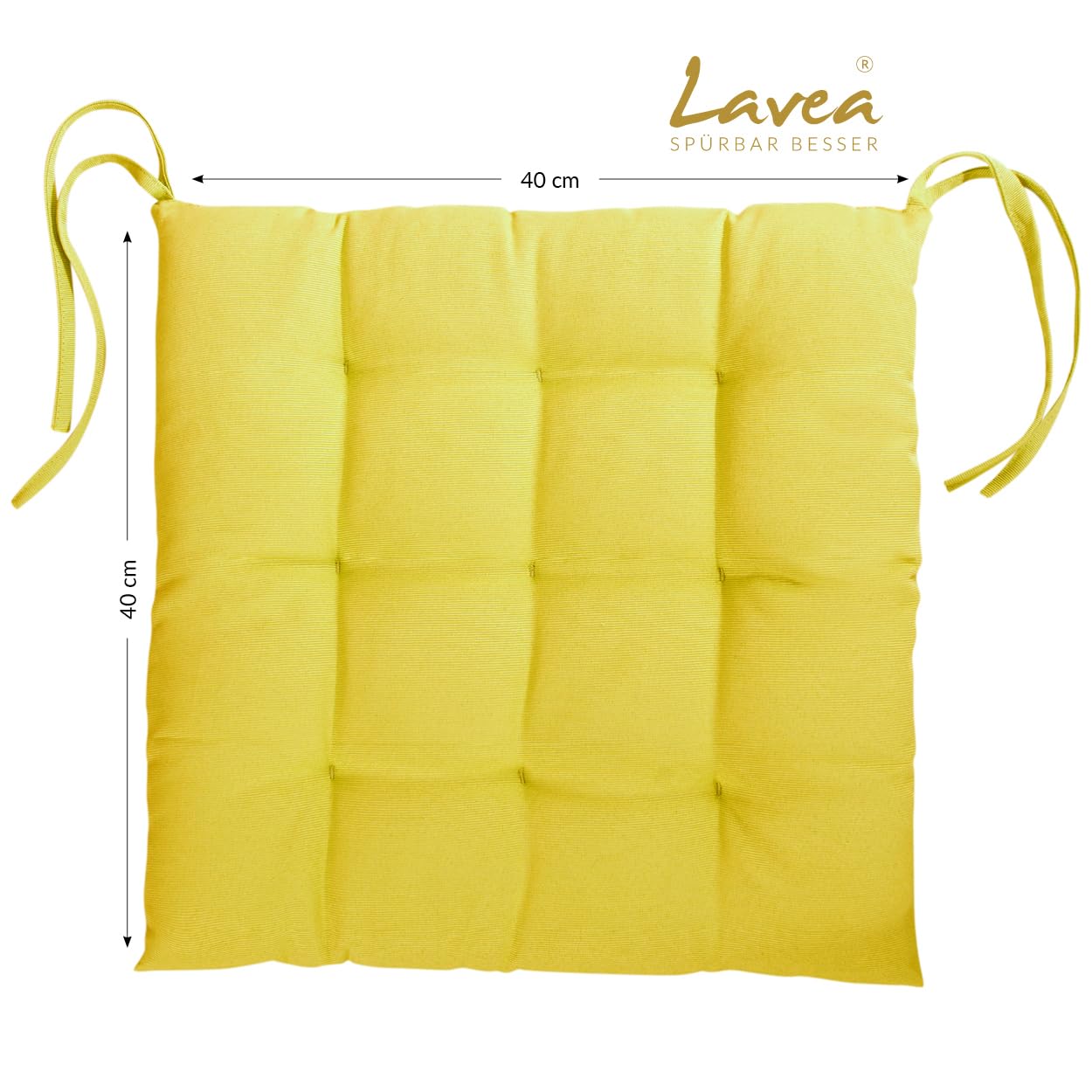 Lavea® Cojines para Silla 40x40 cm – Juego de 4 con Lazos – Interior/Exterior – Cómodos y Lavables, Ideales para Jardín, Cocina, Balcón y Terraza - Amarillo Pálido