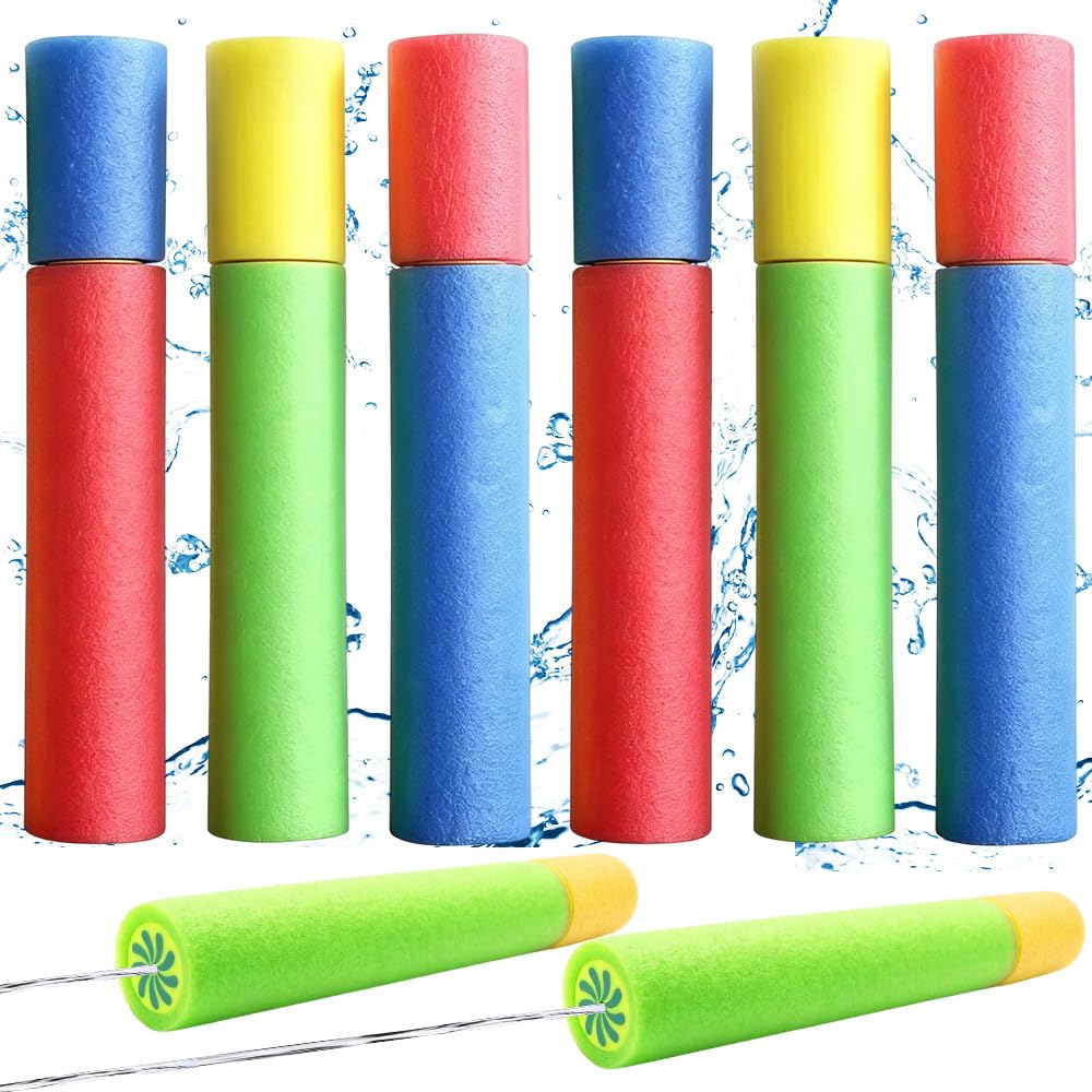 6 Pcs Foam Water Guns, 25cm Water Blaster Shooters, Foam Water Pistol, Push Pull Type Foam Water Squirter, Water Pistols for Kids for Summer Outdoor Pool, Beach and Garden