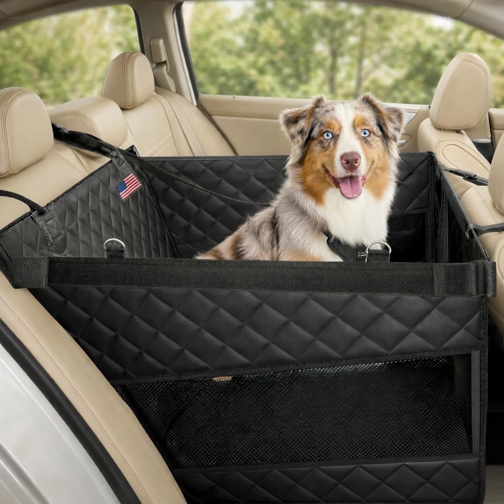 Half Hammock Dog Seat Cover for Back Seat - Waterproof Half Backseat Dog Cover, Space Saving Split Seat Design, Universal Fit & Heavy Duty Pet Restraint