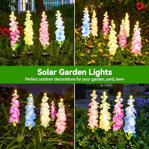 KOOPER Solar Lights Outdoor Garden Decor, 4 Pack Upgraded Delphinium Solar Garden Lights with 36 LEDs, Vivid Flowers Outdoor Waterproof for Landscape Patio Yard Decor - image 7