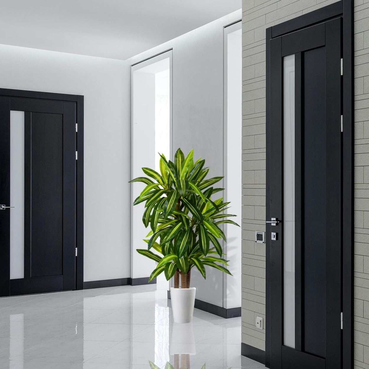 Artificial Dracaena Tree 5ft, Fake Yucca Plant with White Planter and Lifelike Leaves, Faux Dracaena Tall Floor Trees for Home Office Garden Décor - Image 3