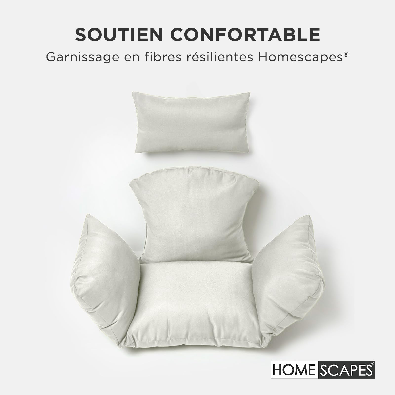 HOMESCAPES Coussin imperméable pour Fauteuil Suspendu extérieur, Coussin de Rechange pour Fauteuil œuf - pour terrasse, Jardin et Balcon - Beige
