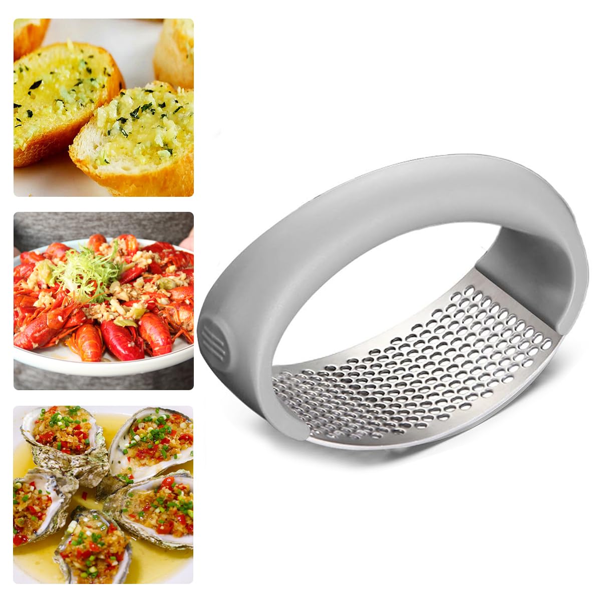 Prensa de ajos, Prensa de ajos Rocker Crusher Masher, 2024 Nueva Picadora de Ajo Manual Portátil de Alto Rendimiento Trituradora de Ajo para Electrodomésticos de Cocina (Gris)