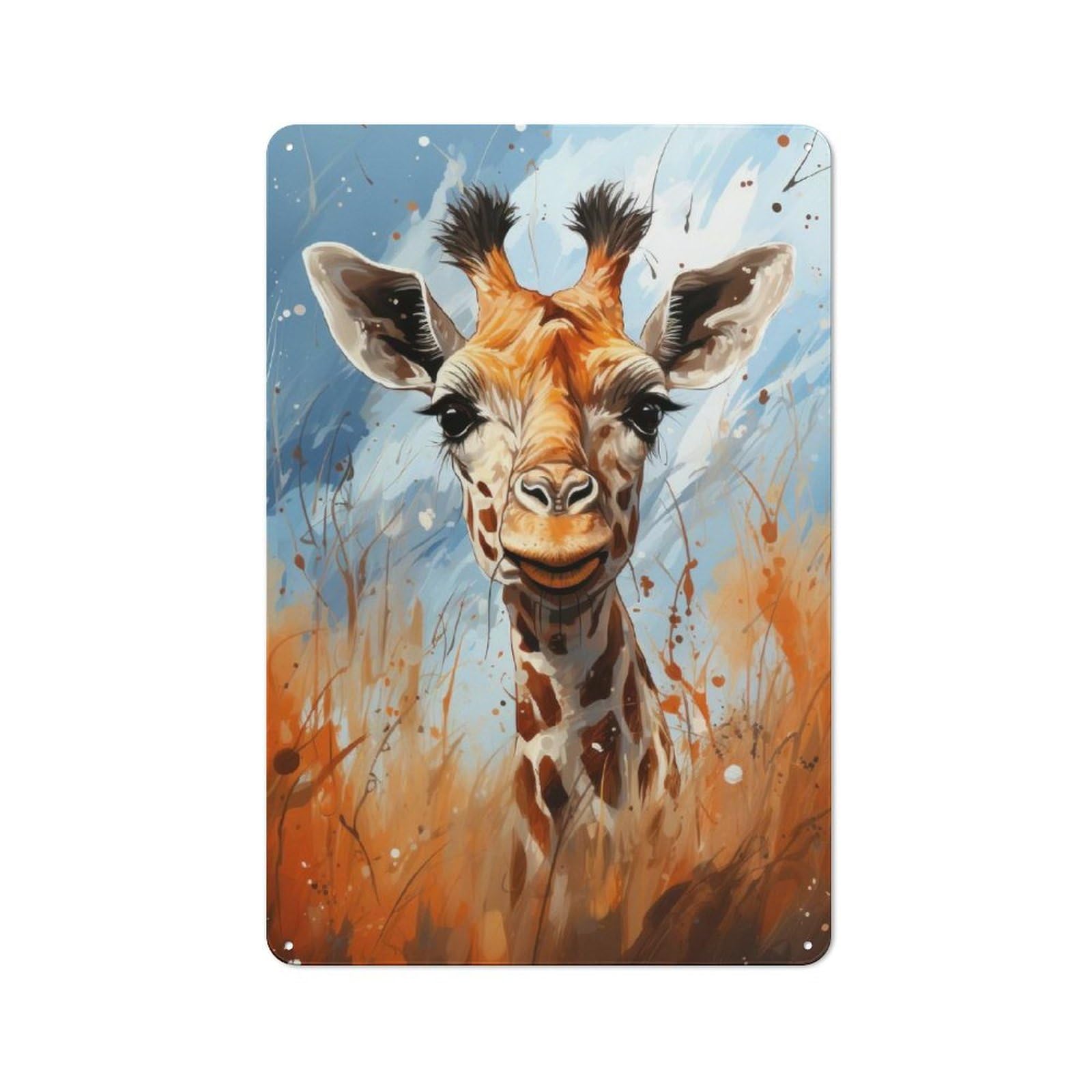 Junmoney Style-12 Metal Sign 30X20cm With Giraffe Portrait For Workshop Wall, Vintage Decor, For Vintage Wall Decor Fans, For Metal Sign Collectors