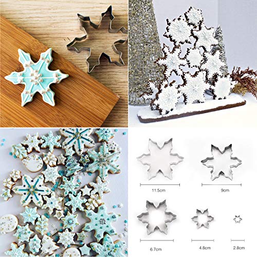 Sbyure Snowflake Cookie Cutter Set,5 Pcs Snowflake Shaped Stainless Steel Mold Cookie Cutter & 6Pcs Snowflake Plunger Decorating Fondant Embossing Tool For Christmas And Winter Holiday #TOP5