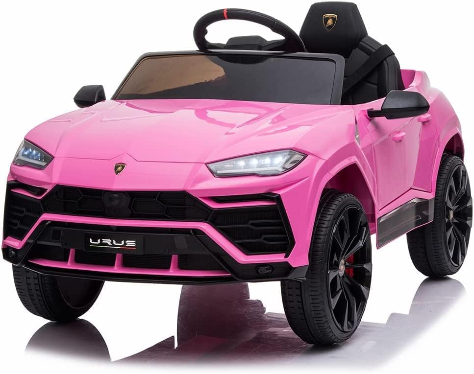 12V Kids Ride On Car Licensed Lamborghini Urus Electric Car for Kids Vehicle Toy/Parent Remote Control, USB Port, AUX, Spring Suspension, Opening Door, LED Light (Pink)
