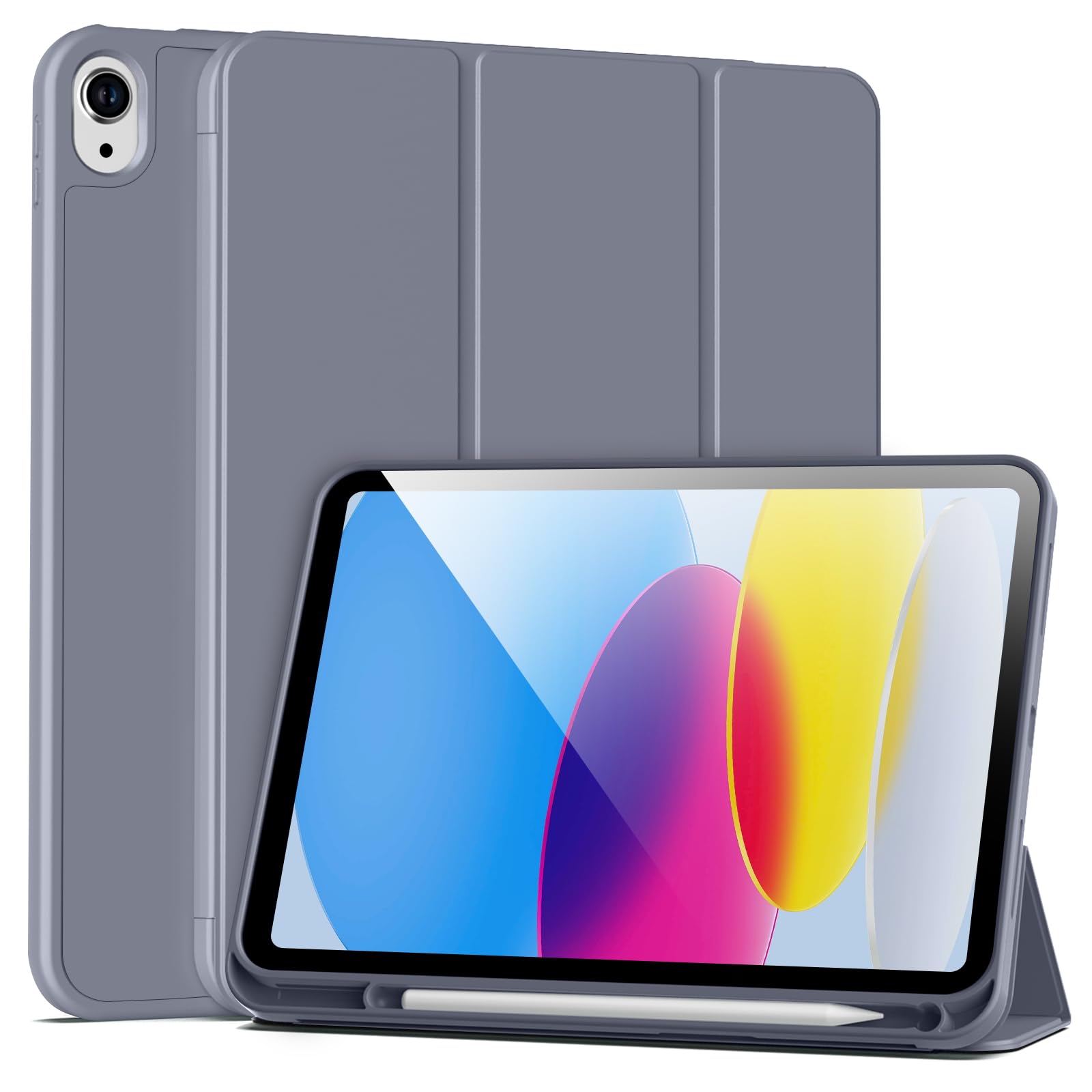 BFGTSJF Hülle für iPad (A16) 11. Generation 11 Zoll 2025, iPad 10. Generation 2022 10,9 Zoll, Auto Schlafen/Wachen, Stoßfeste Flexible TPU Rückseite Schutzhülle mit stifthalter - Grau Lila