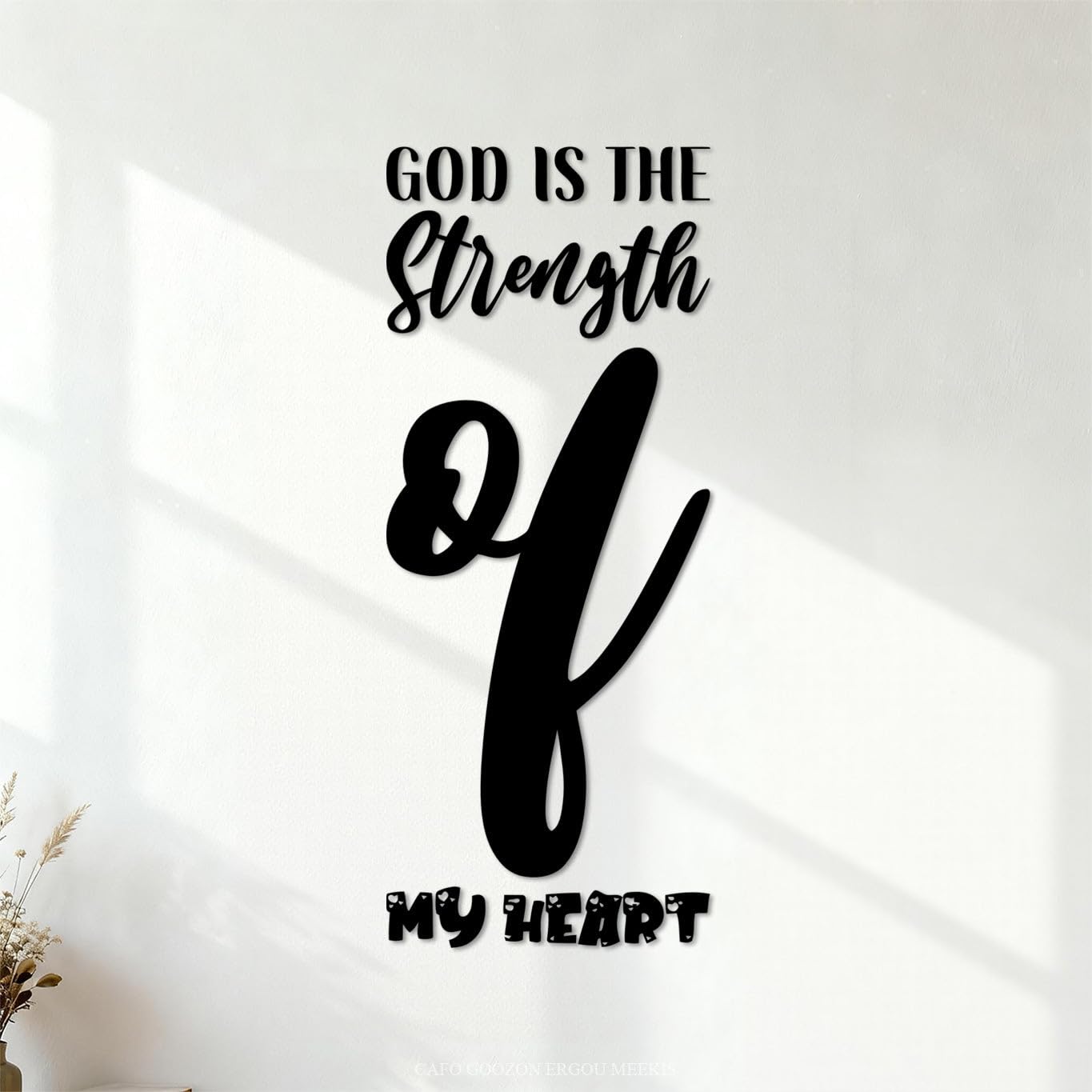 Engraving Stickers god is the Strength of My Heart Lettering 30x74.1cm Glass Stickers Black — image 1