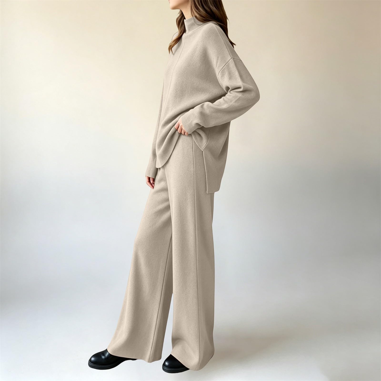 Tuta Elegante Donna Invernale Completi Lavorati Due Pezzi Comode Loungewear