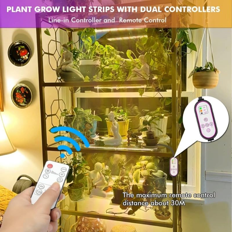 Lampara para Plantas, Paquete de 4 tiras luces for cultivo plantas, lámpara LED for interior, for espectro completo con temporizador encendido/apagado automático, 10 regulables