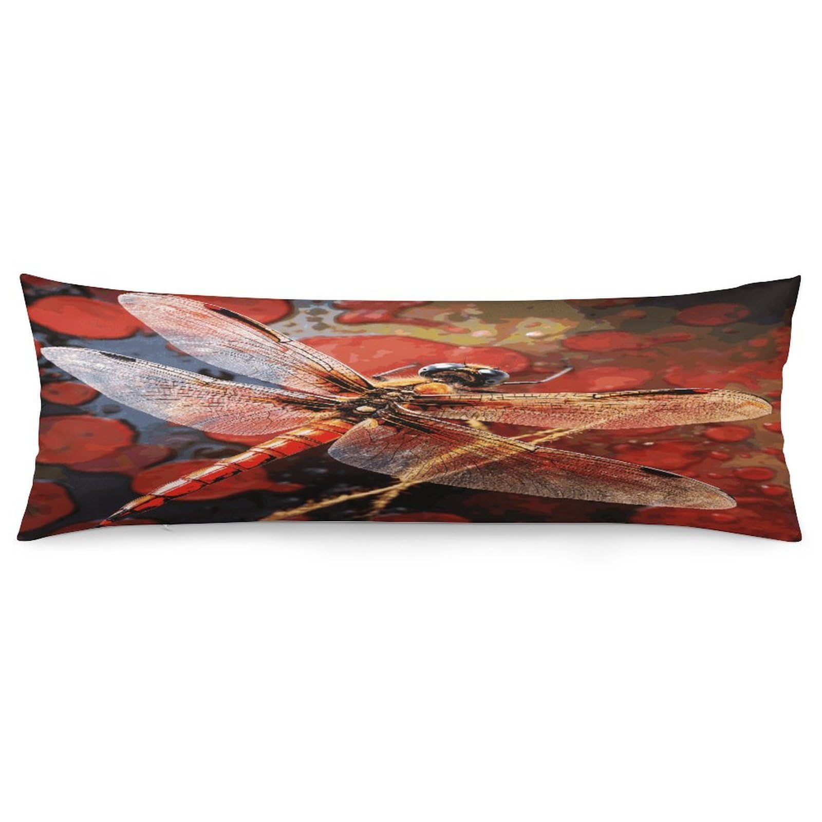 Red Dragonfly Pillowcase Decorative Long Body Pillow Case Soft Breathable Body Pillow Cover Modern Large Pillowcase Cute Body Pillow Pillowcases for Bedroom Couch 18.9 X 53 Inch
