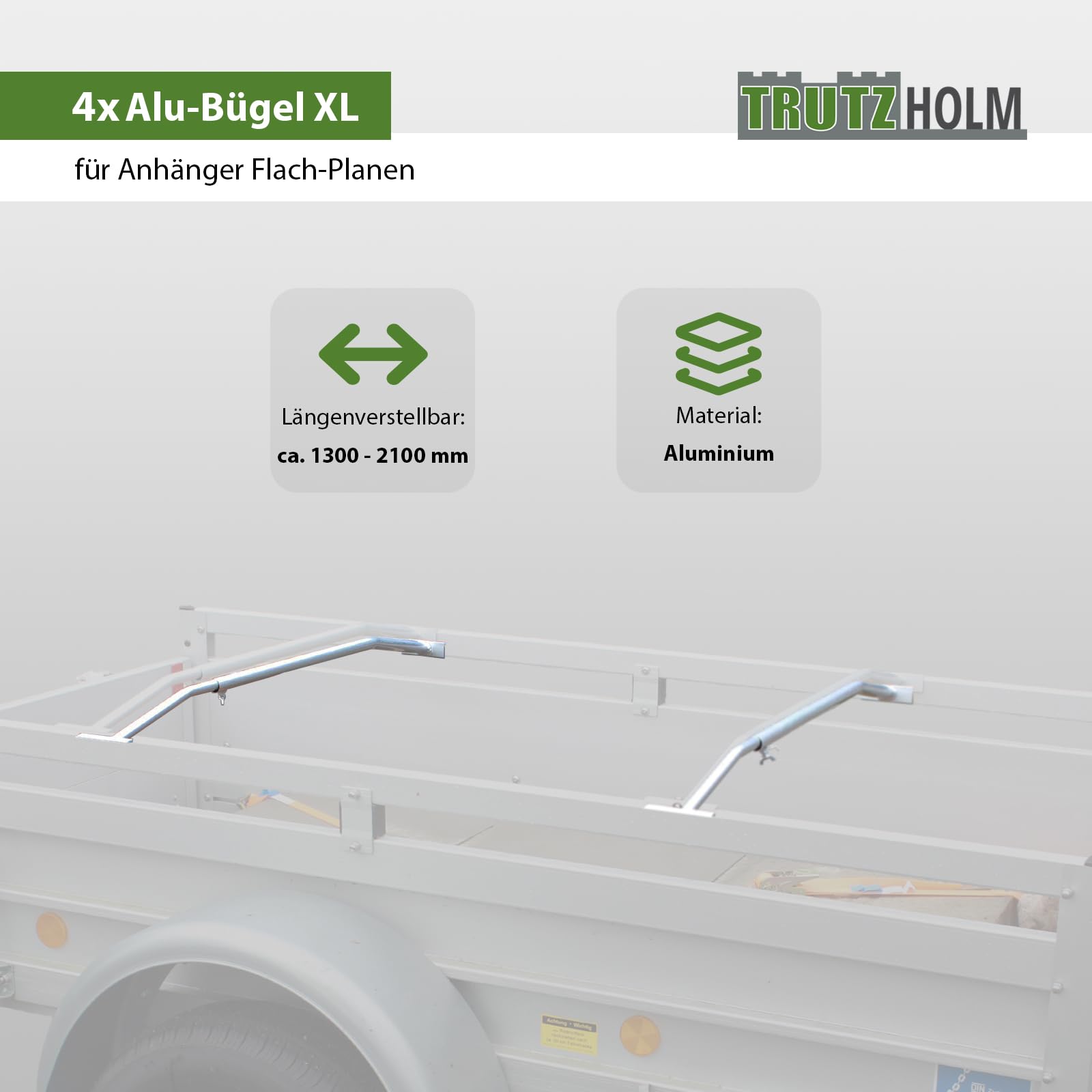 TRUTZHOLM 4X Anhänger Flachplanenbügel 130-210 cm verstellbar mit Flügelschraube Planenstütze Alu-Bügel für Anhängerplane Flachplanenstütze