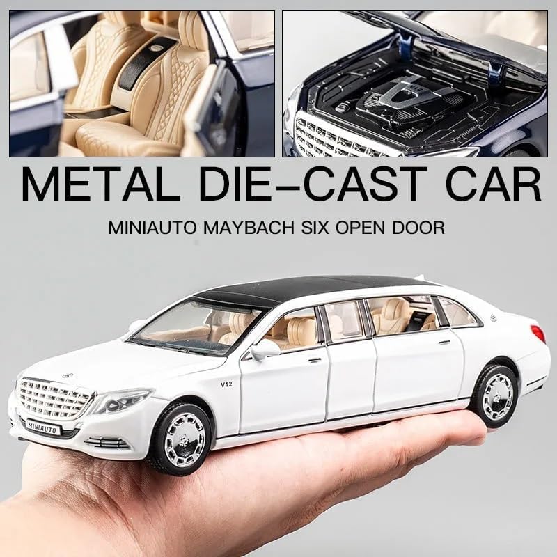 Image of SPITEN Mercedes Benz Maybach S650 Limousine 1:32 Diecast Scale Model Metal Pull Back Toy car for Kids with Openable Doors & Light, Music Toy Vehicle for Kids - Colors as Per Stock
