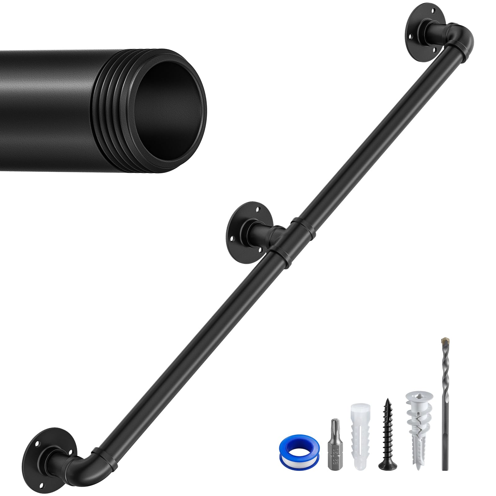 Staircase Handrails,Wall Hand Railing,Black,6FT