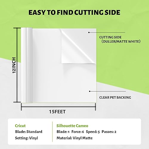 Miniatura 3 de Vinilo blanco brillante permanente compatible con Cricut Silhouette, rollo de vinilo blanco de 12 pulgadas x 15 pies, rollo de vinilo adhesivo para