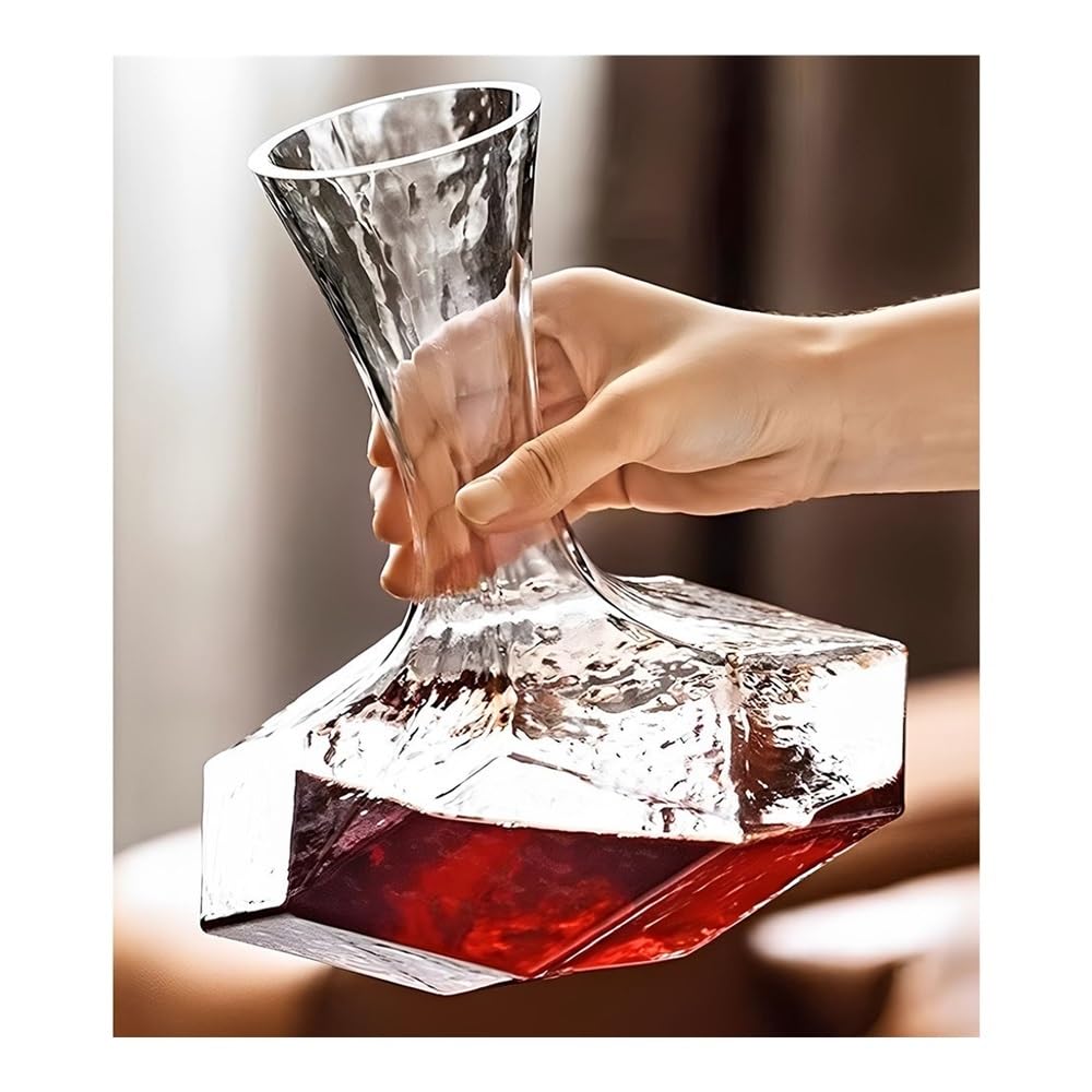 birene Decanter Decanter for Vino in Vetro Testurizzato da 1450 ml, caraffa con Base Geometrica, aeratore for la casa, la Sala da Pranzo e l'arredamento del Bar