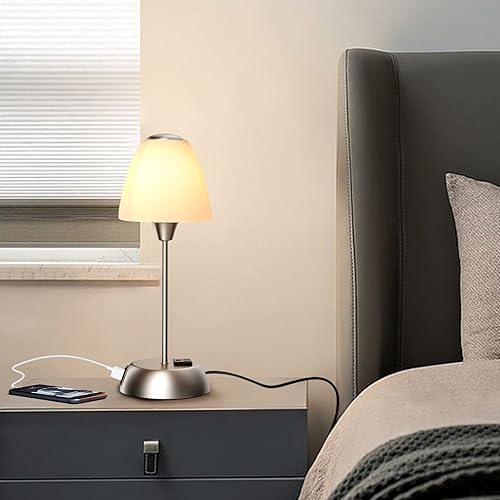 Miniatura 9 de Lámpara de mesita de noche con control táctil con 2 puertos USB, 3 vías regulables industriales, lámparas de lectura con pantalla de vidrio para