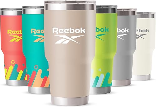 Reebok Lifestyle - Vaso de acero inoxidable a prueba de fugas con doble pared aislada al vacío, taza de viaje con tapa y popote para bebidas