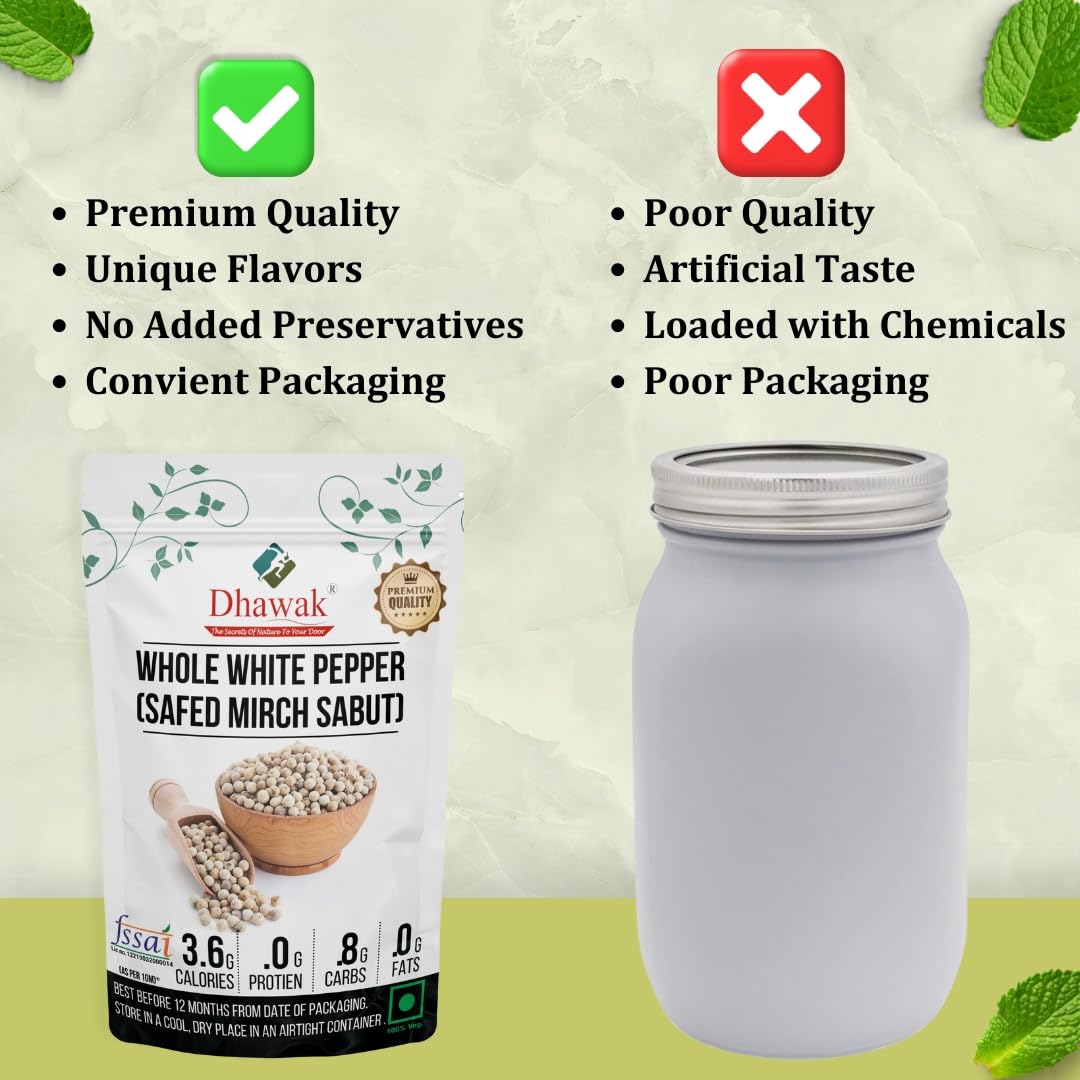 Dhawak Whole White Pepper | Safed Mirch Sabut - 100 Grams (Premium) - Image 4 thumbnail
