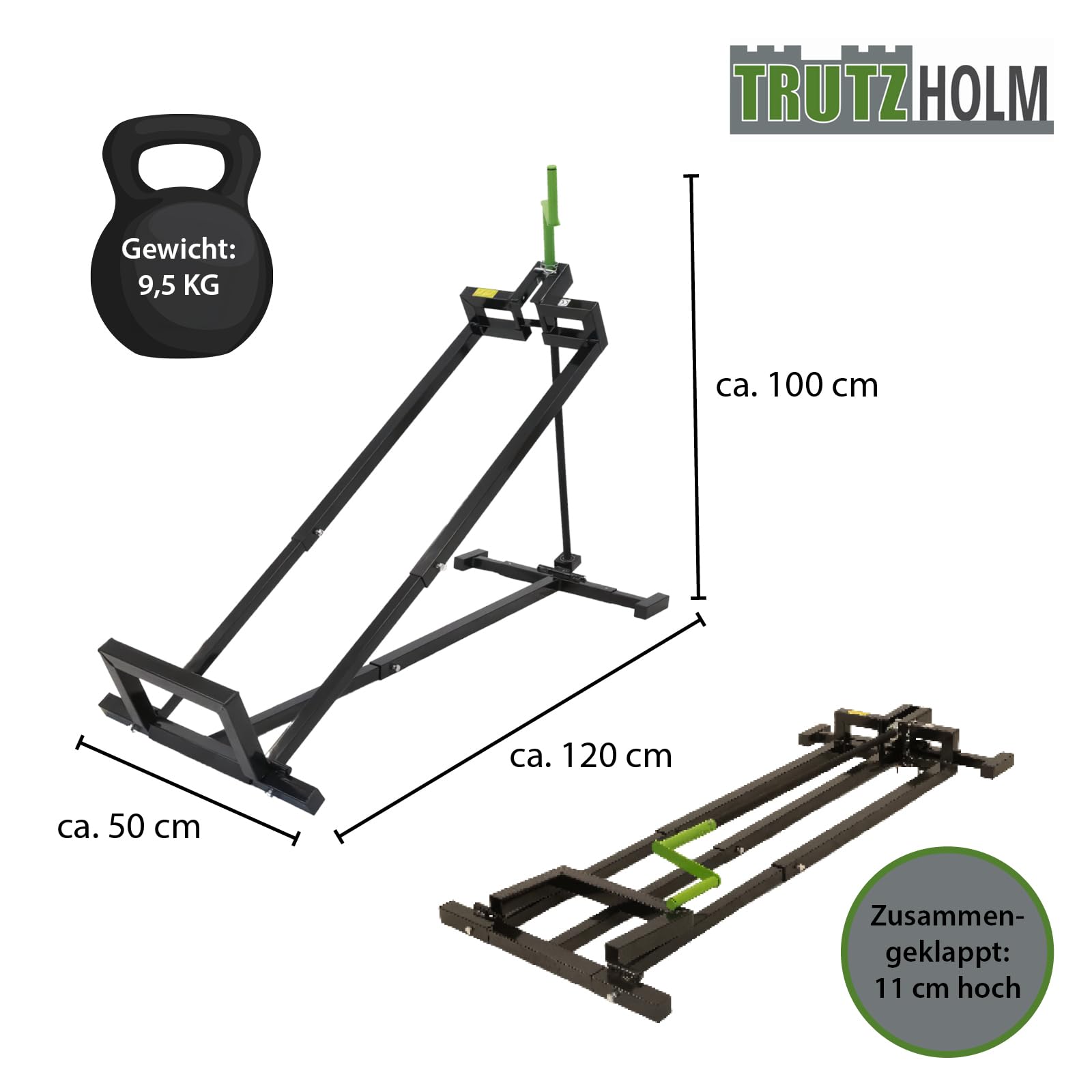 TRUTZHOLM Rasentraktorheber Heber für Rasentraktoren, Aufsitzmäher, 400 kg, Handkurbel und Adapter für Akkuschrauber Betrieb, stufenlos verstellbar, Neigung verstellbar platzsparend verstauen
