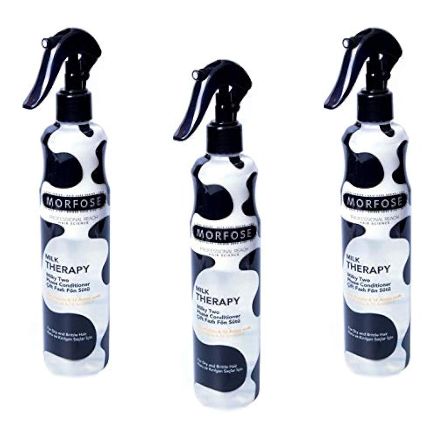 Morfose Two-Phase Milk Therapy 3 pack Hair Conditioner 400ml - Formal Leave-In Conditioner Spray for Detangling, Shine & Split End Removal - Perfect with Keratin Leave-In Conditioner (Milk Therapy)