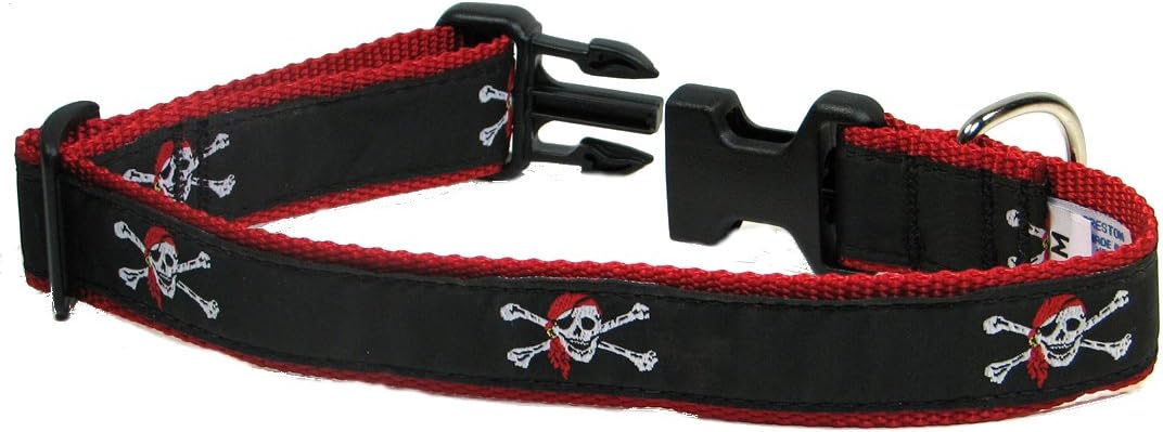 Preston "Skull and Crossbones Dog Collar, Medium and Large Dogs, 1 1/4 Inch Width (Medium, 1 1/4 Inch Width)